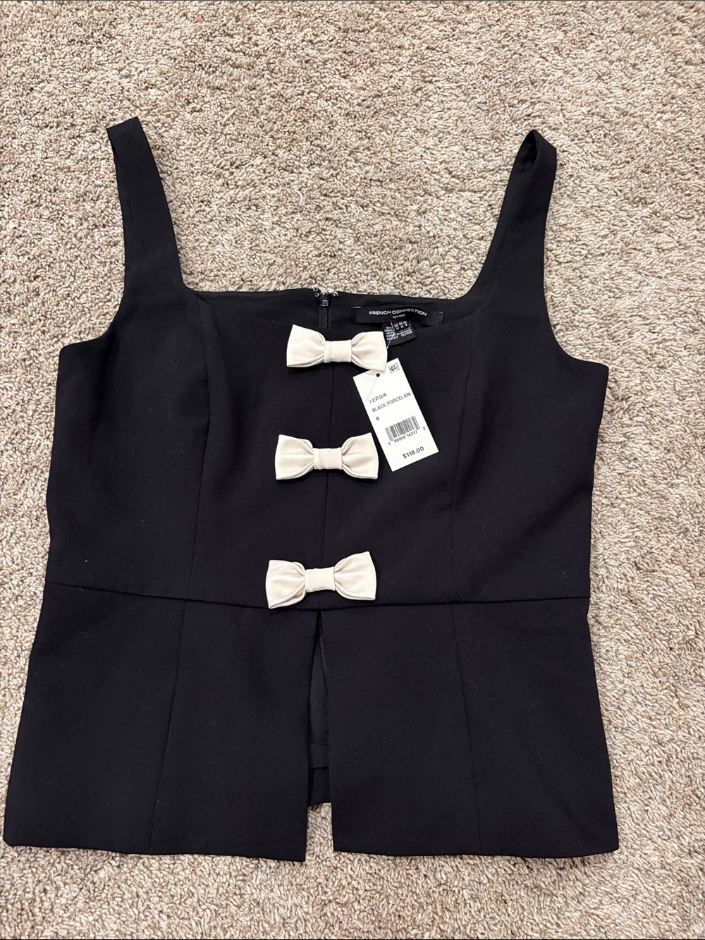 French Connection Black Bow-Accent Sleeveless Top